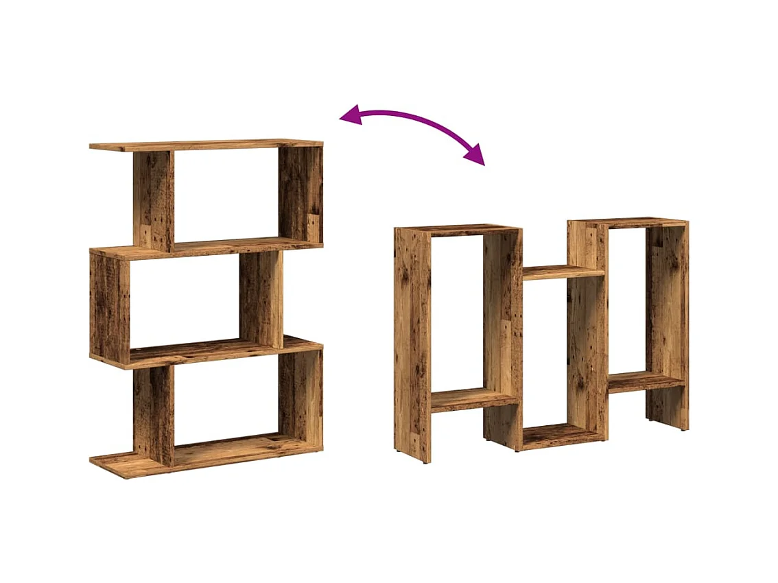 Bibliothèque séparatrice de pièce à 3 niveaux vieux bois 70x24x97 cm