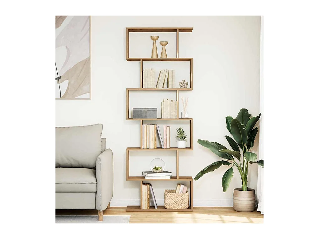 Bibliothèque séparatrice de pièce à 6 niveaux chêne artisanal