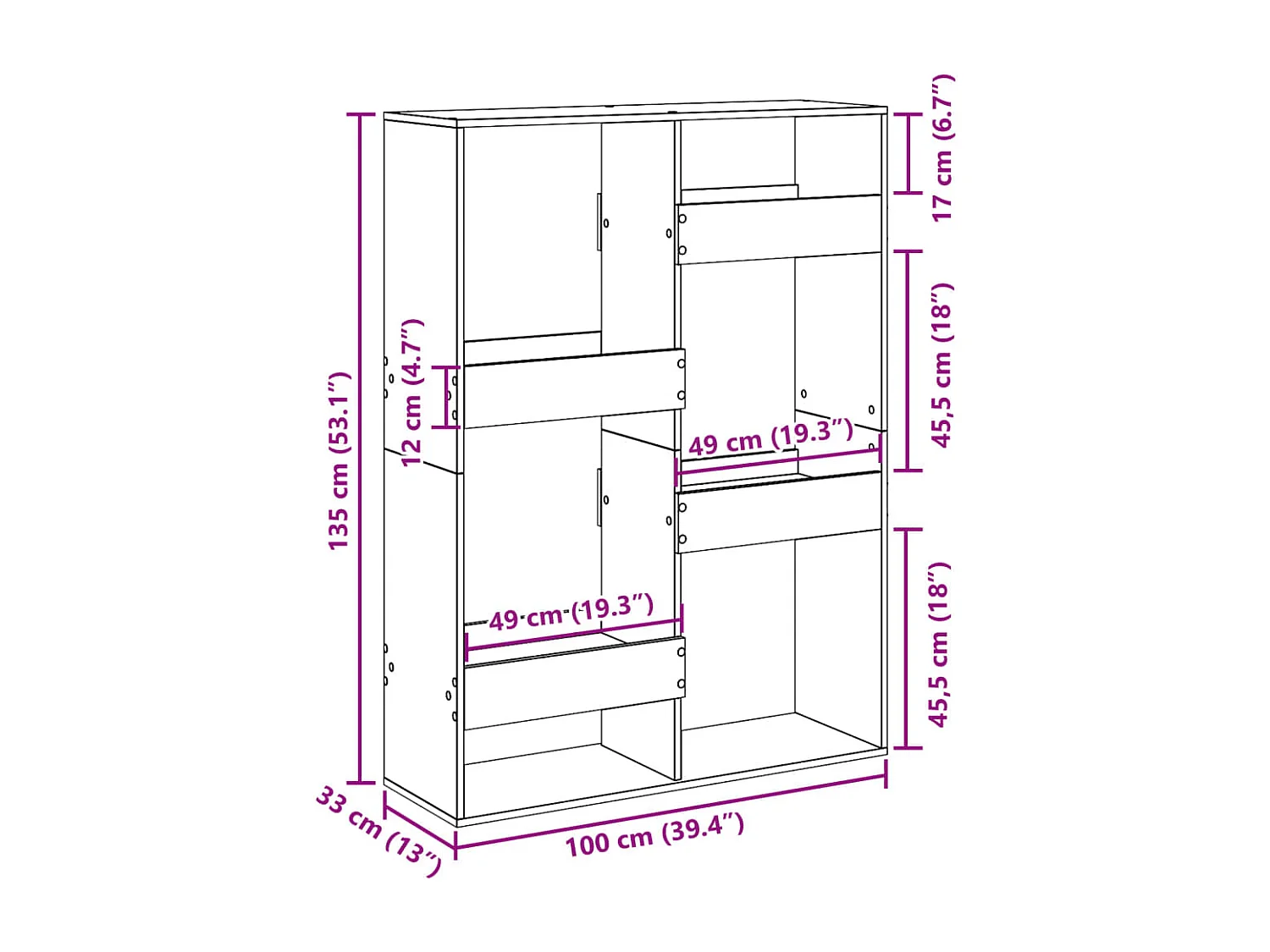 Bibliothèque / Cloison de séparation chêne marron 100x33x135cm bois ingénierie