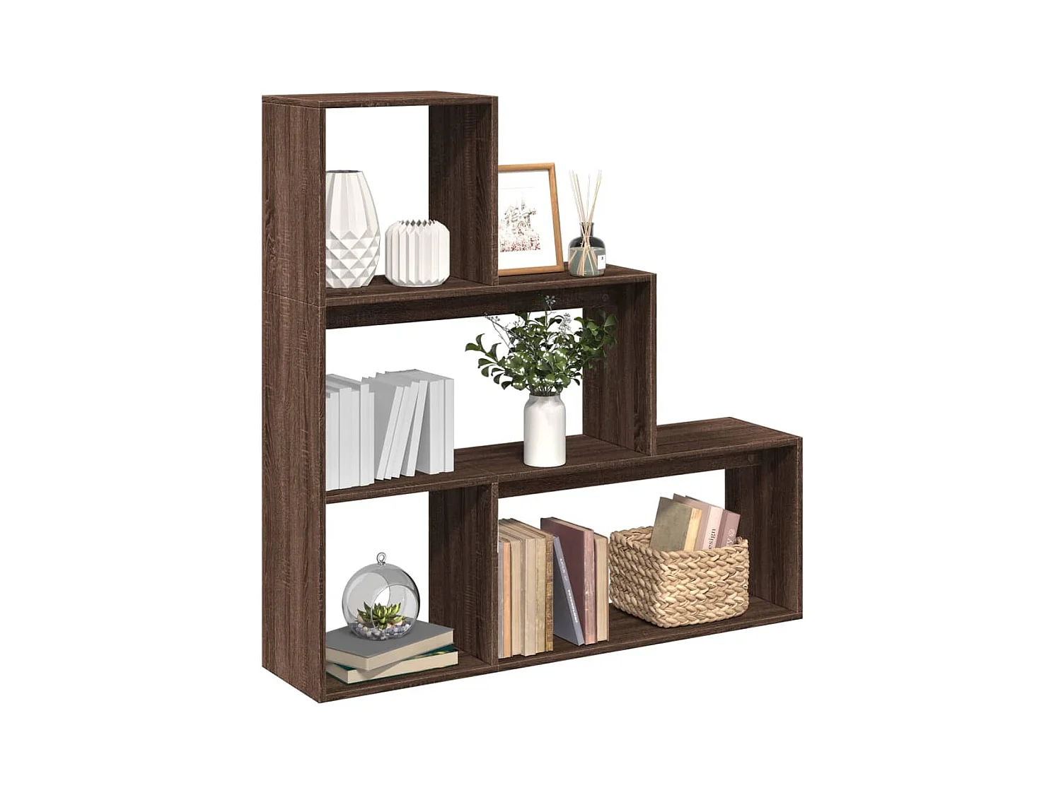 Bibliothèque séparatrice de pièce 3niveaux chêne marron 123x29x123cm