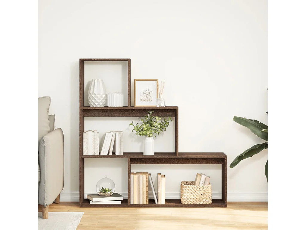 Bibliothèque séparatrice de pièce 3niveaux chêne marron 123x29x123cm