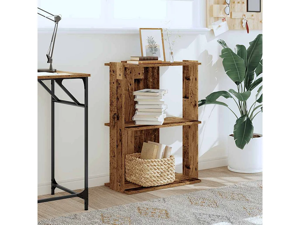 Bibliothèque à 3 niveaux vieux bois 60x30x80 cm bois ingénierie