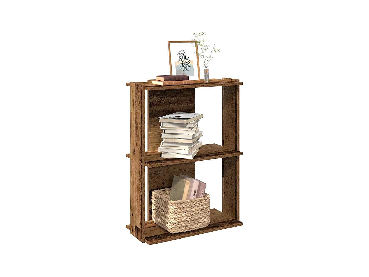 Bibliothèque à 3 niveaux vieux bois 60x30x80 cm bois ingénierie