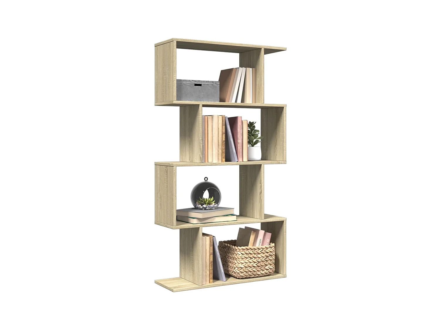 Bibliothèque séparatrice de pièce 4 niveaux chêne sonoma 70x24x129cm