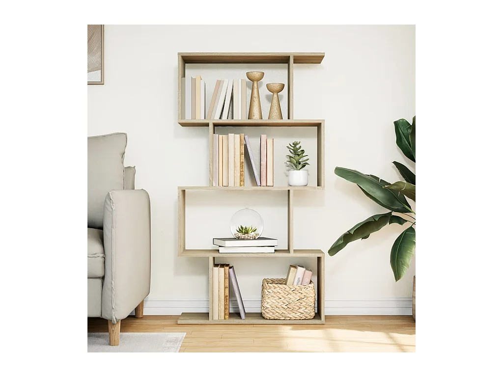Bibliothèque séparatrice de pièce 4 niveaux chêne sonoma 70x24x129cm