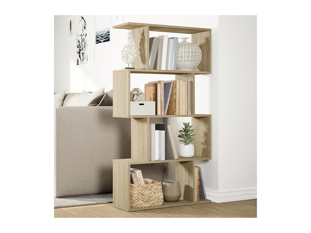 Bibliothèque séparatrice de pièce 4 niveaux chêne sonoma 70x24x129cm