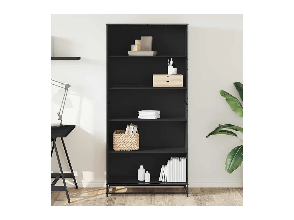 Bibliothèque noir 80,5x35x170,5 cm bois d'ingénierie