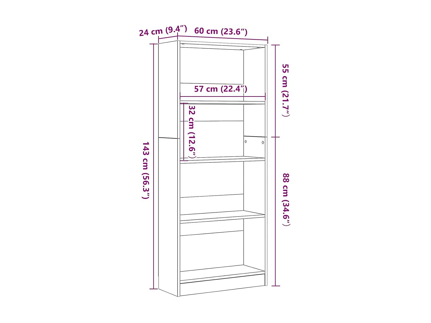 Bibliothèque Chêne noir 60 x 24 x 143 cm Bois d'ingénierie