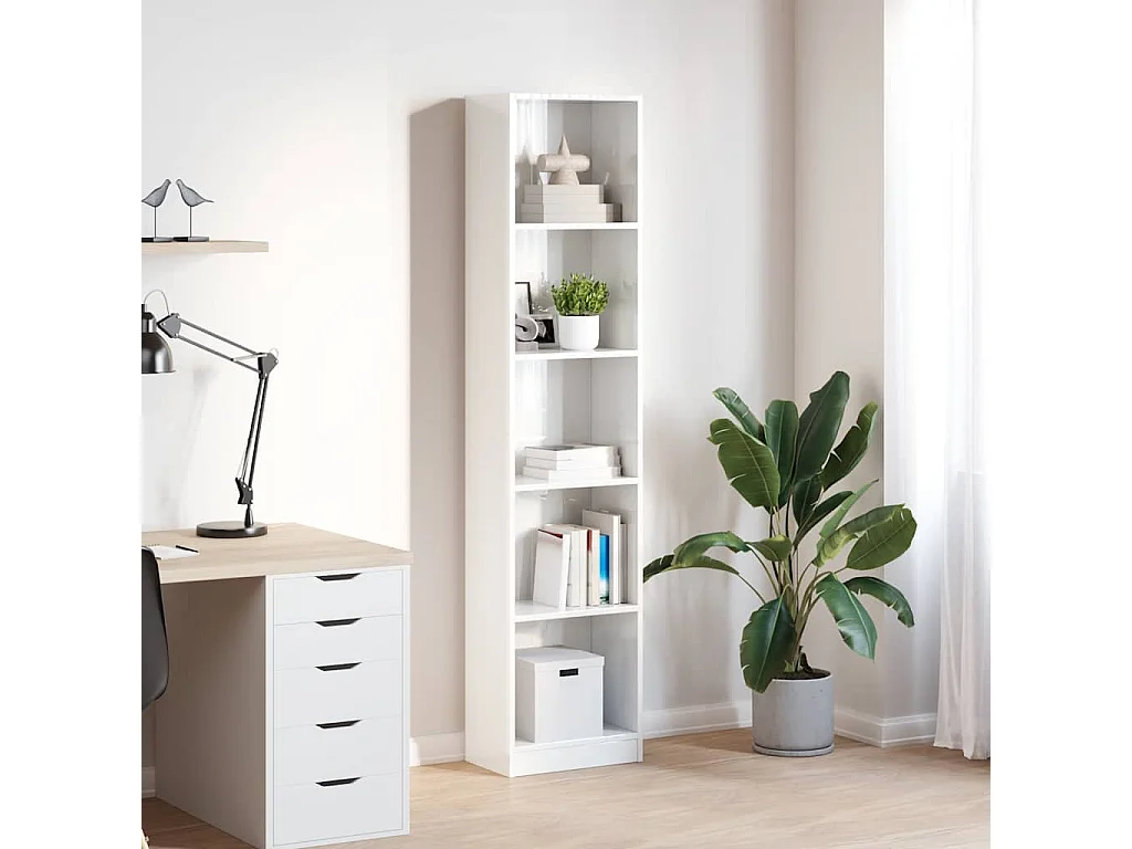 Bibliothèque blanc brillant 40x24x176 cm bois d'ingénierie