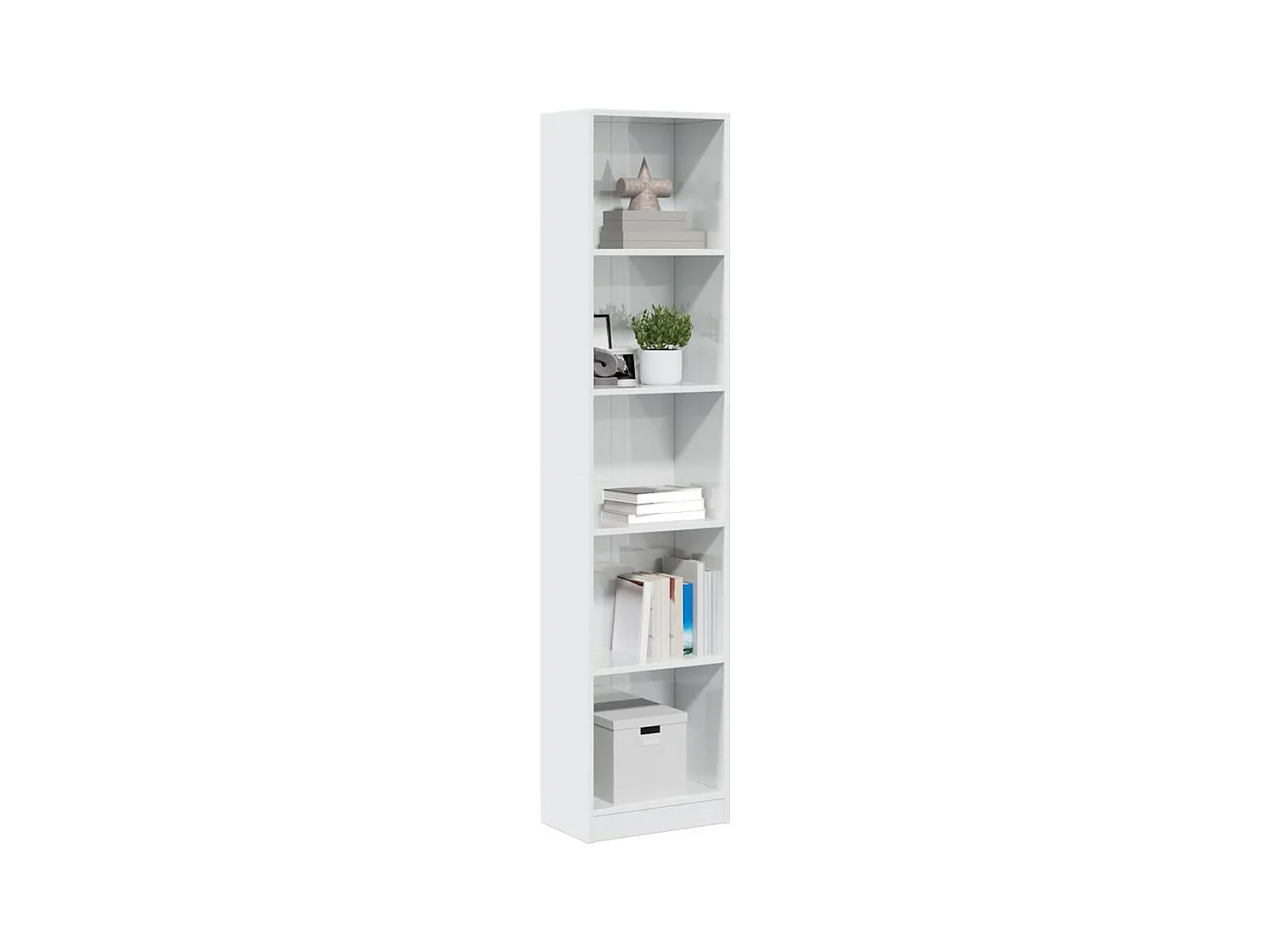 Boekenkast 40x24x176 cm bewerkt hout hoogglans wit