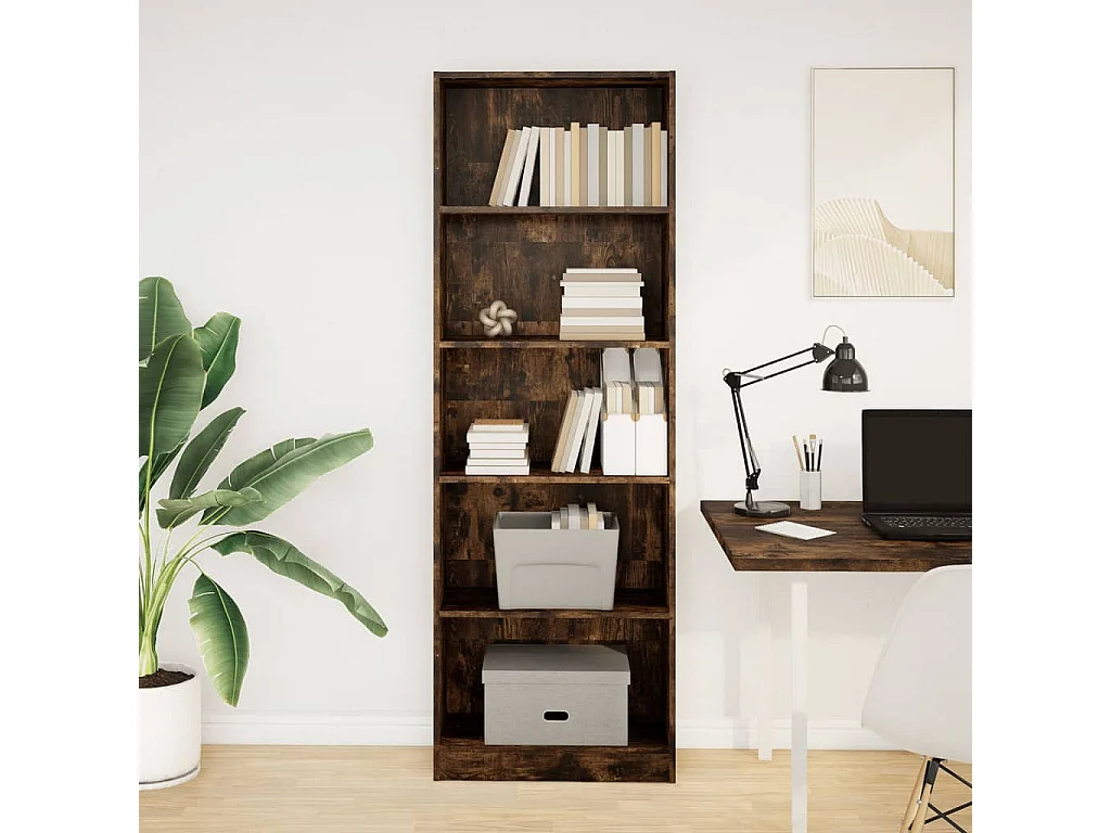 Bibliothèque chêne fumé 60x24x176 cm bois d'ingénierie
