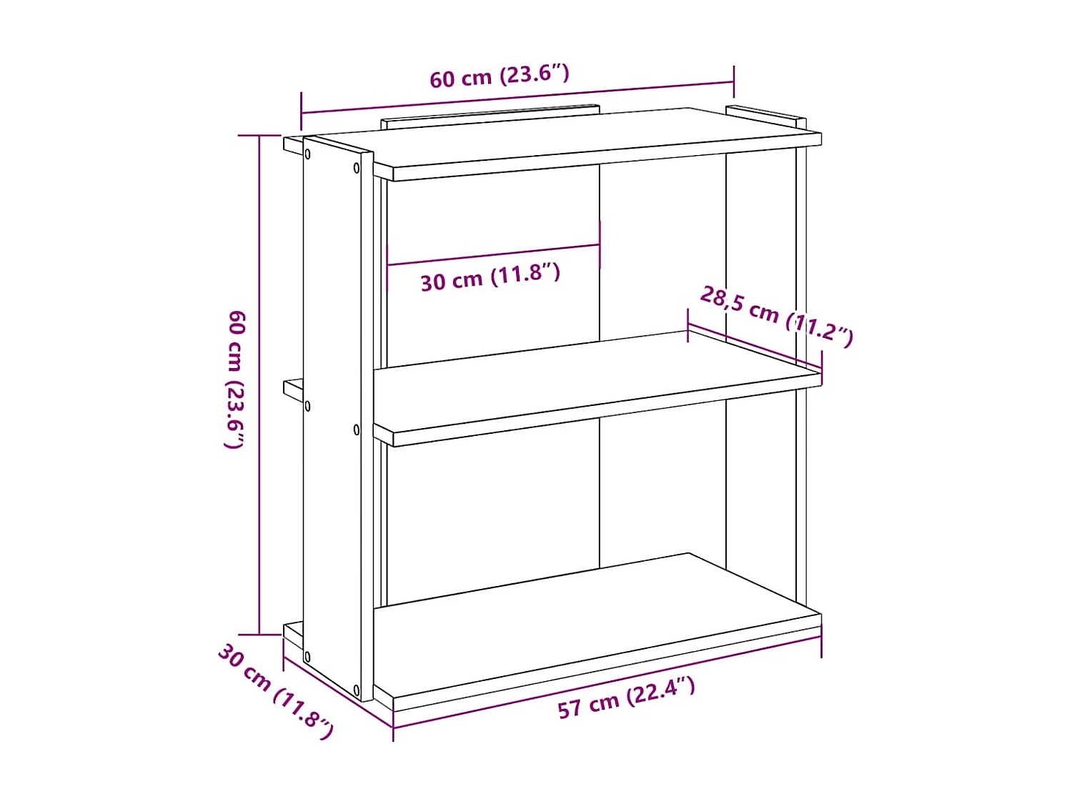 Boekenkast 3-laags 60x30x60 cm bewerkt hout artisanaal eiken