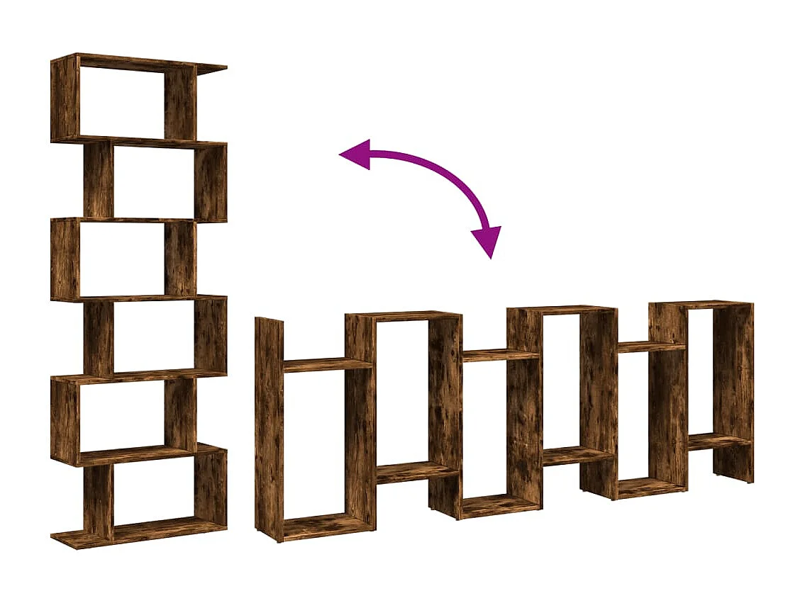 Bibliothèque séparatrice de pièce à 6 niveaux chêne fumé 70x24x193cm