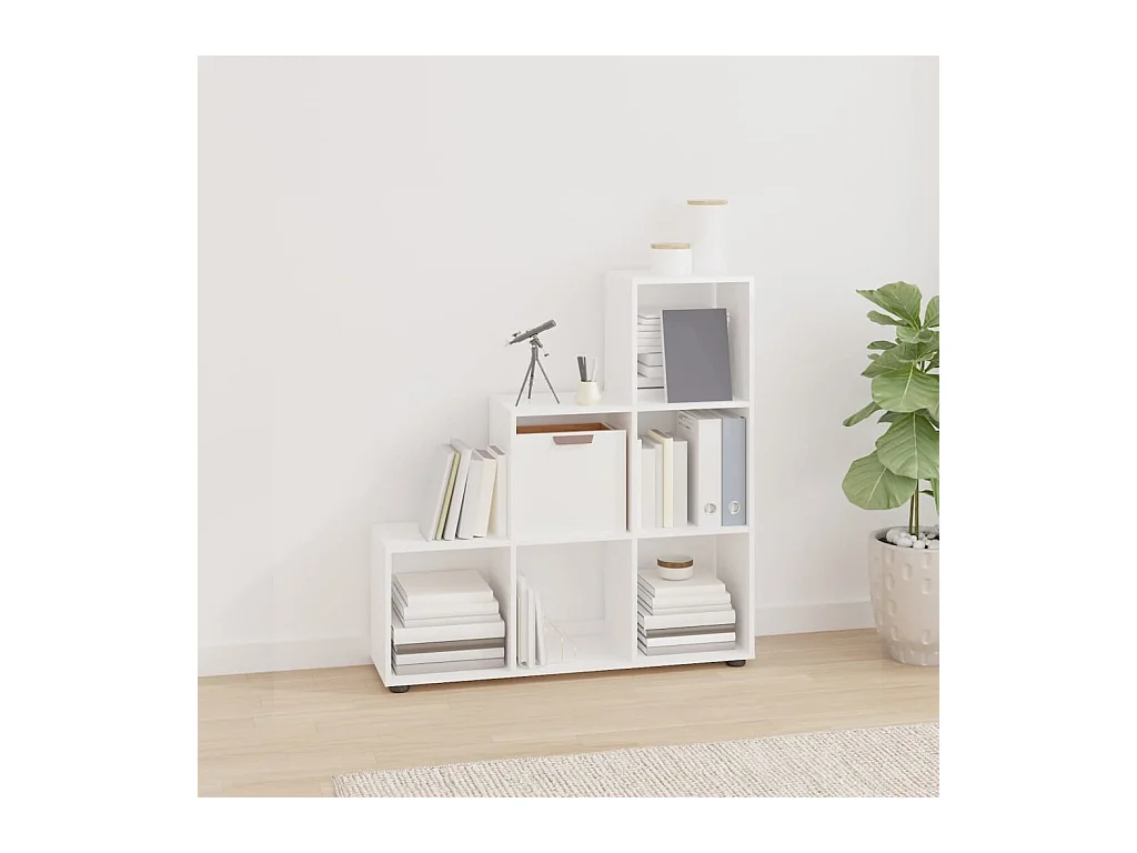 Bibliothèque escalier Blanc brillant 107 cm Bois d'ingénierie