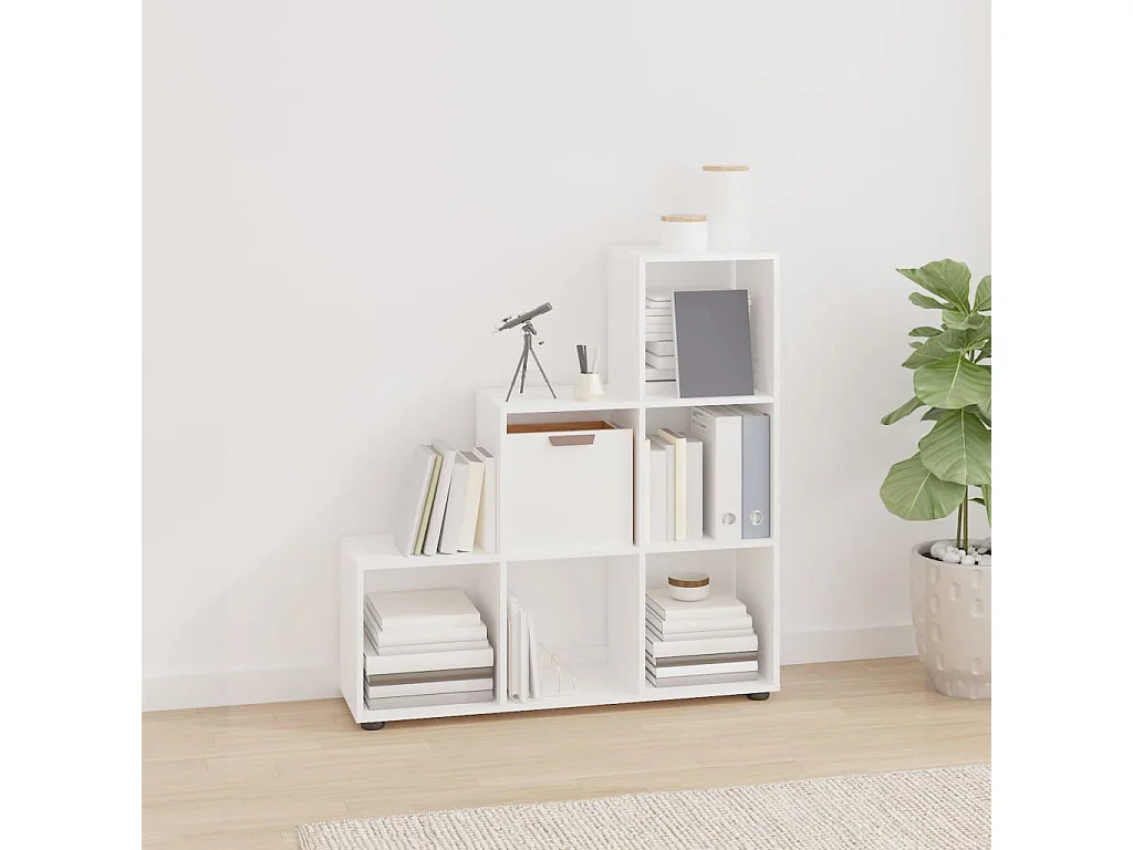 Boekenkast trapvormig 107 cm bewerkt hout hoogglans wit