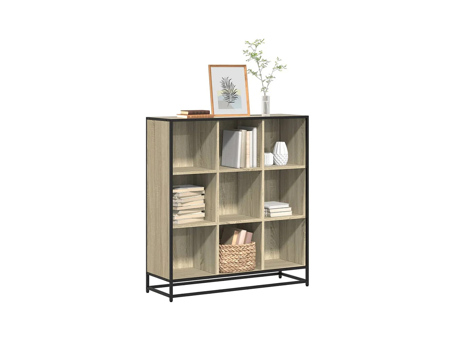 Bibliothèque chêne sonoma 97,5x33x107,5cm bois ingénierie métal