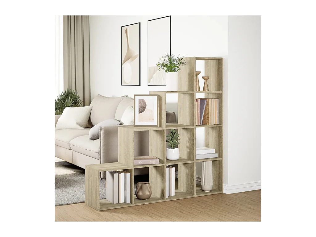 Bibliothèque séparatrice de pièce 4 niveaux chêne sonoma