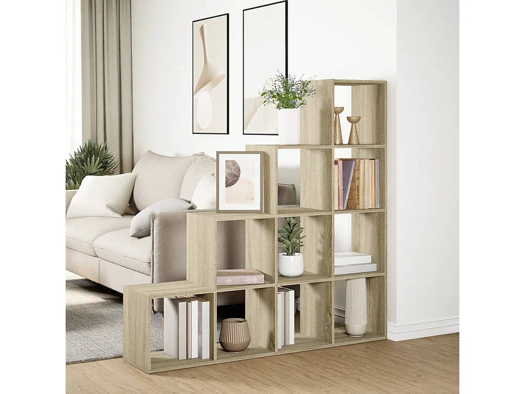 Bibliothèque séparatrice de pièce 4 niveaux chêne sonoma