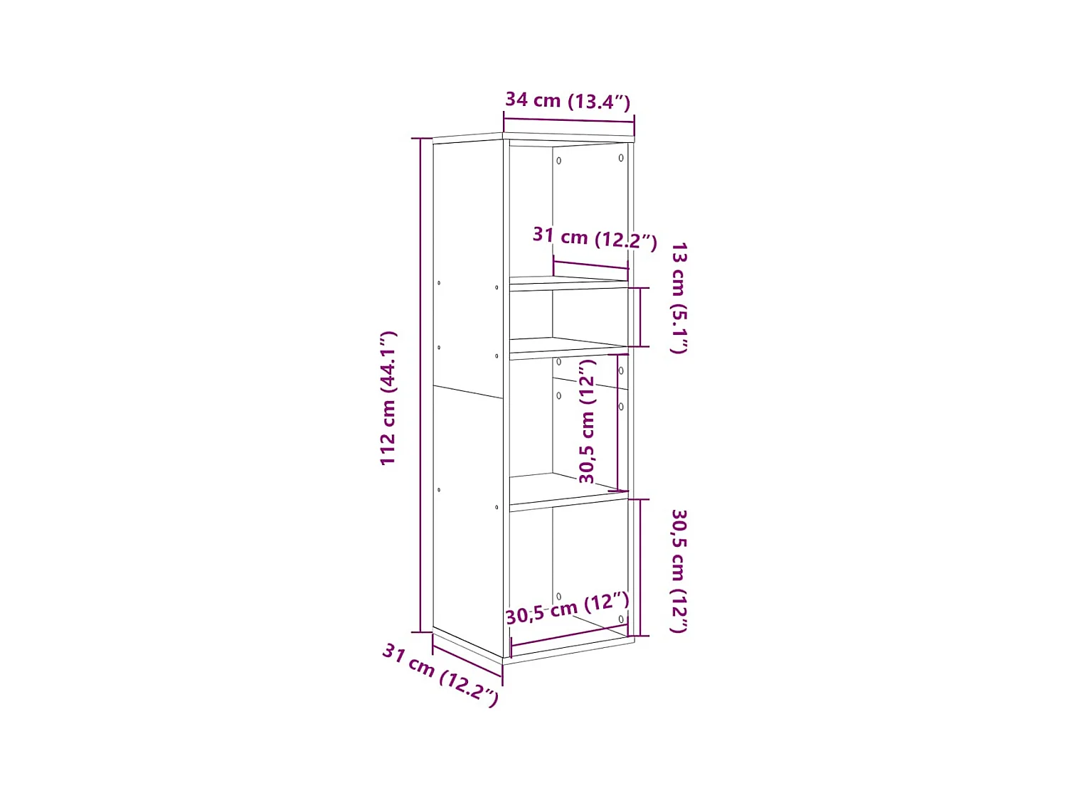 Bibliothèque chêne marron 34x31x112 cm bois d'ingénierie