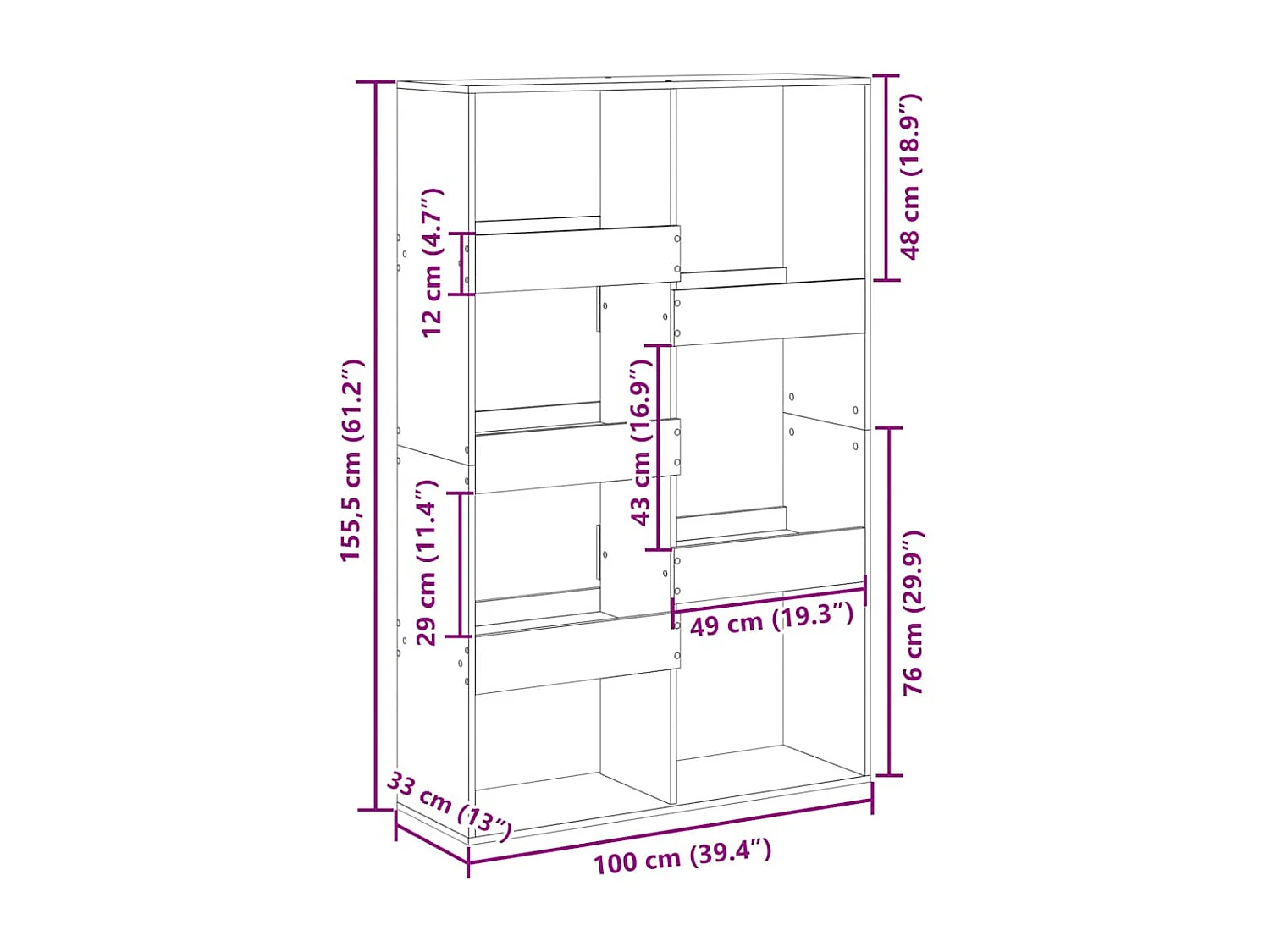 Estantería madera de ingeniería roble artisan 100x33x155,5 cm