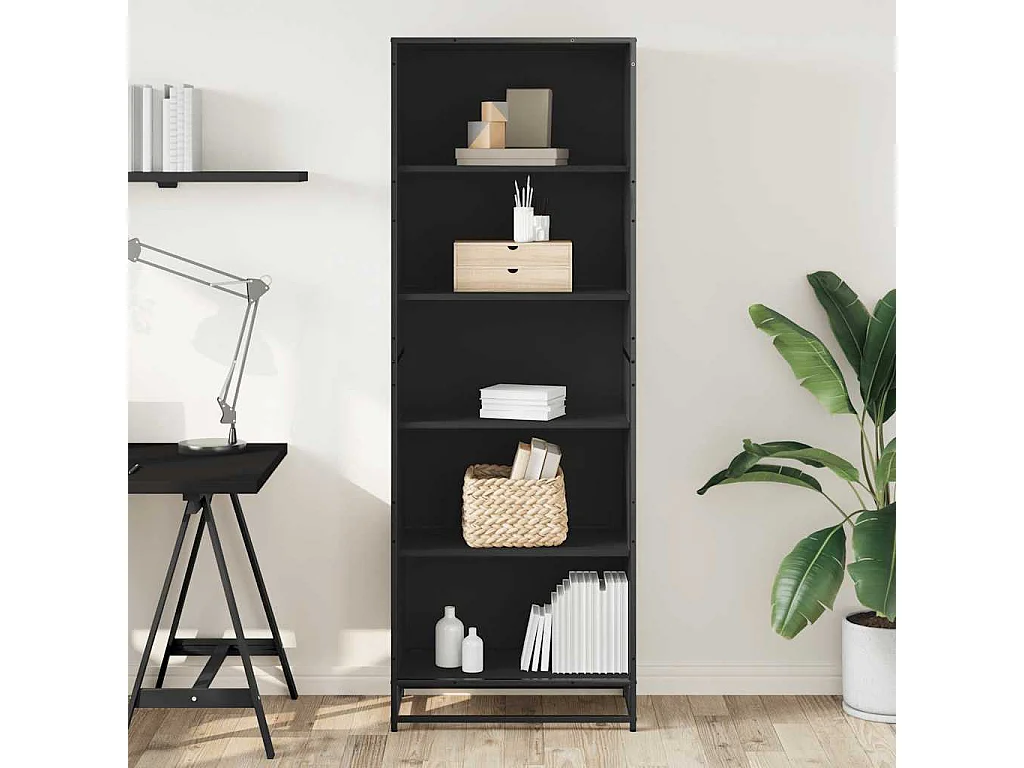 Bibliothèque noir 60x35x170,5 cm bois d'ingénierie