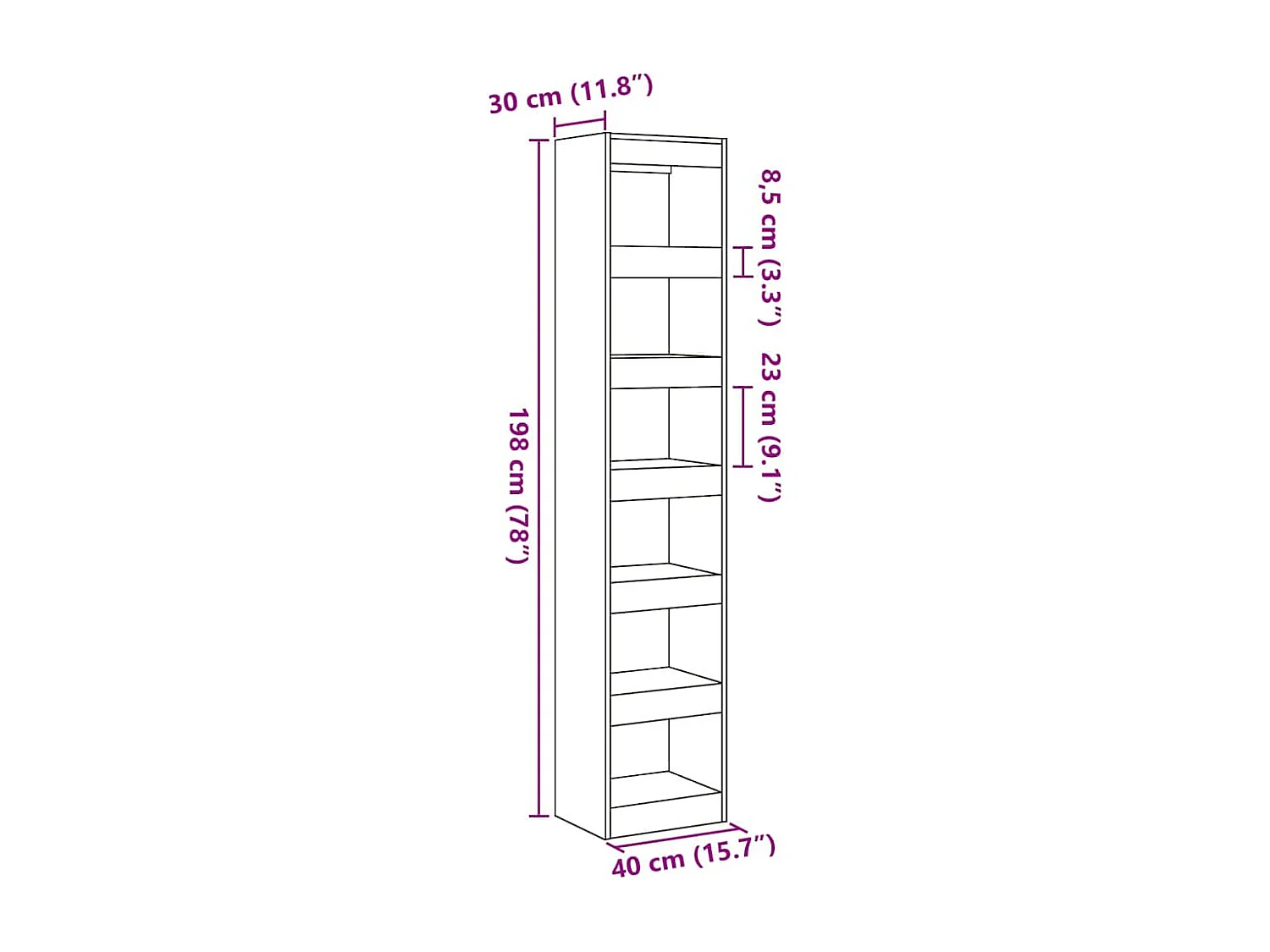 Estantería/divisor de espacios madera envejecida 40x30x198 cm