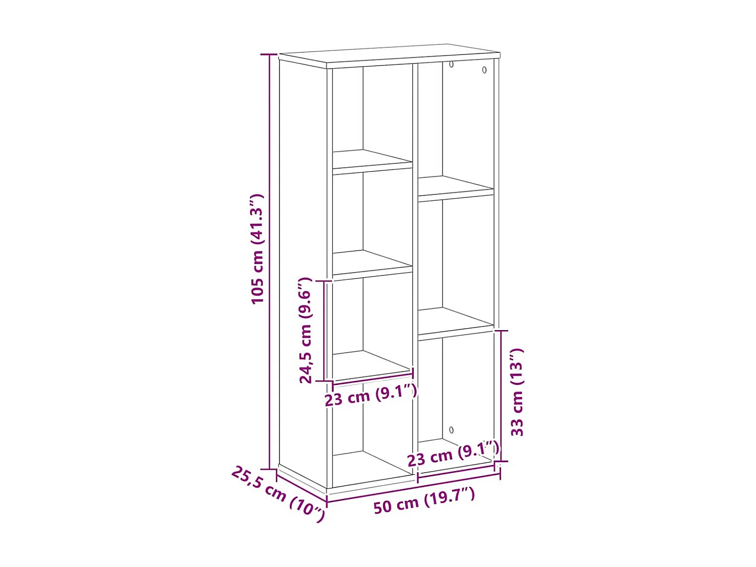 Bibliothèque chêne artisanal 50x25x105 cm bois d'ingénierie