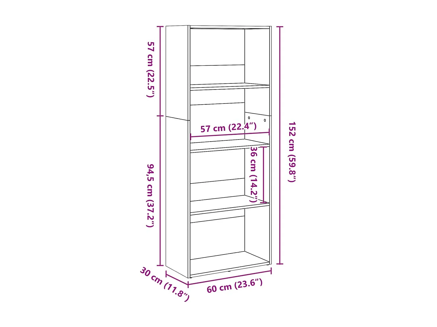 Bibliothèque sonoma gris 60x30x152 cm bois d'ingénierie