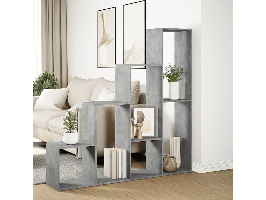 Bibliothèque séparatrice de pièce à 4 niveaux gris béton