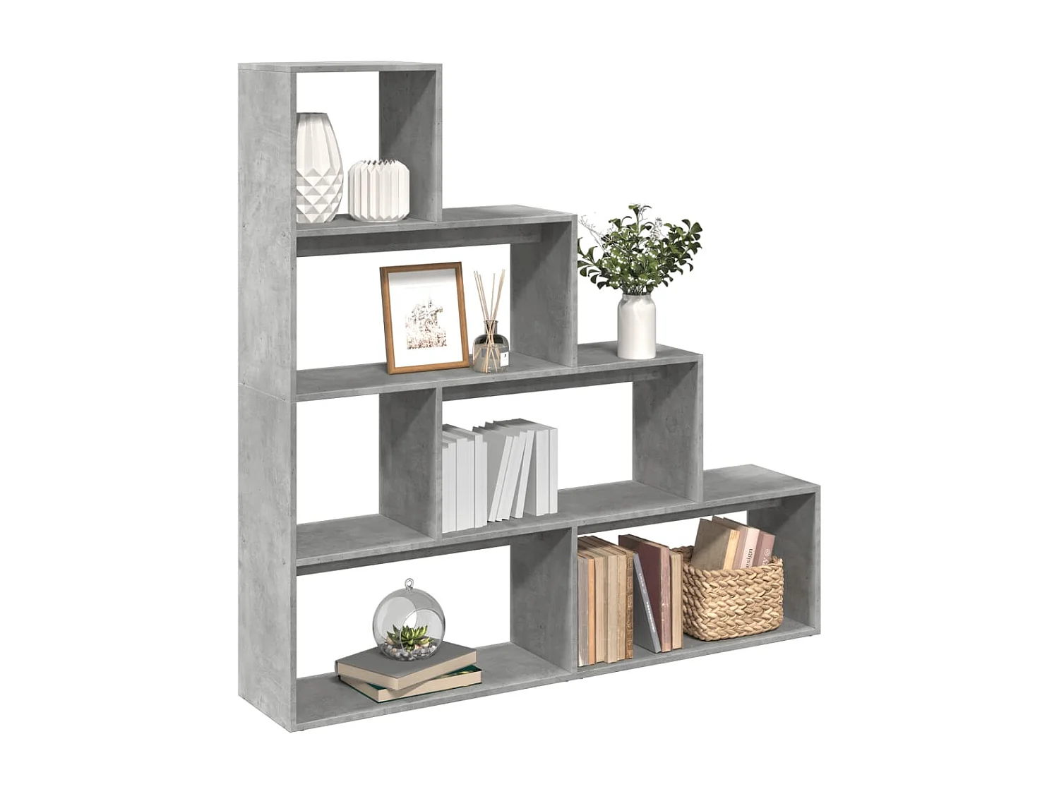 Bibliothèque séparatrice de pièce à 4 niveaux gris béton
