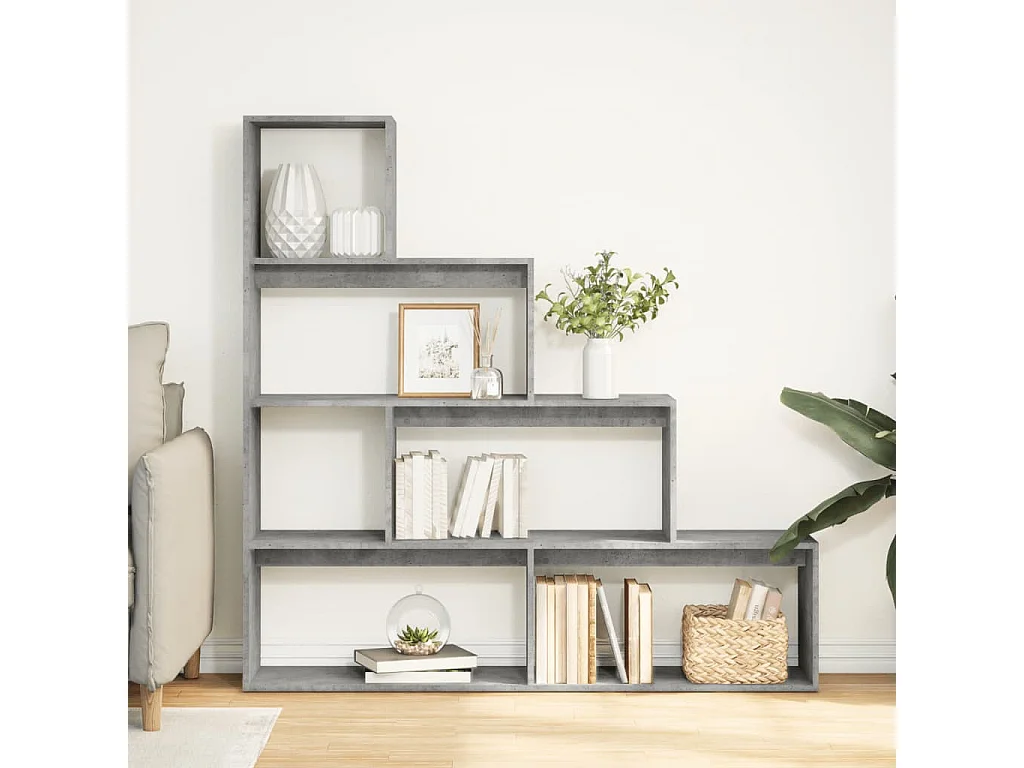 Bibliothèque séparatrice de pièce à 4 niveaux gris béton