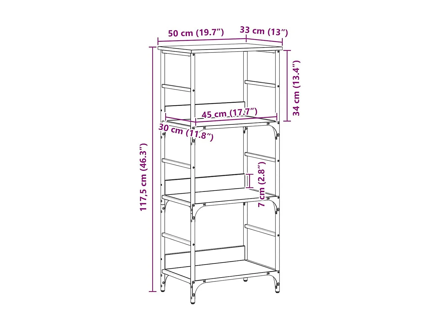 Bibliothèque Chêne noir 50 x 33 x 117.5 cm Bois d'ingénierie