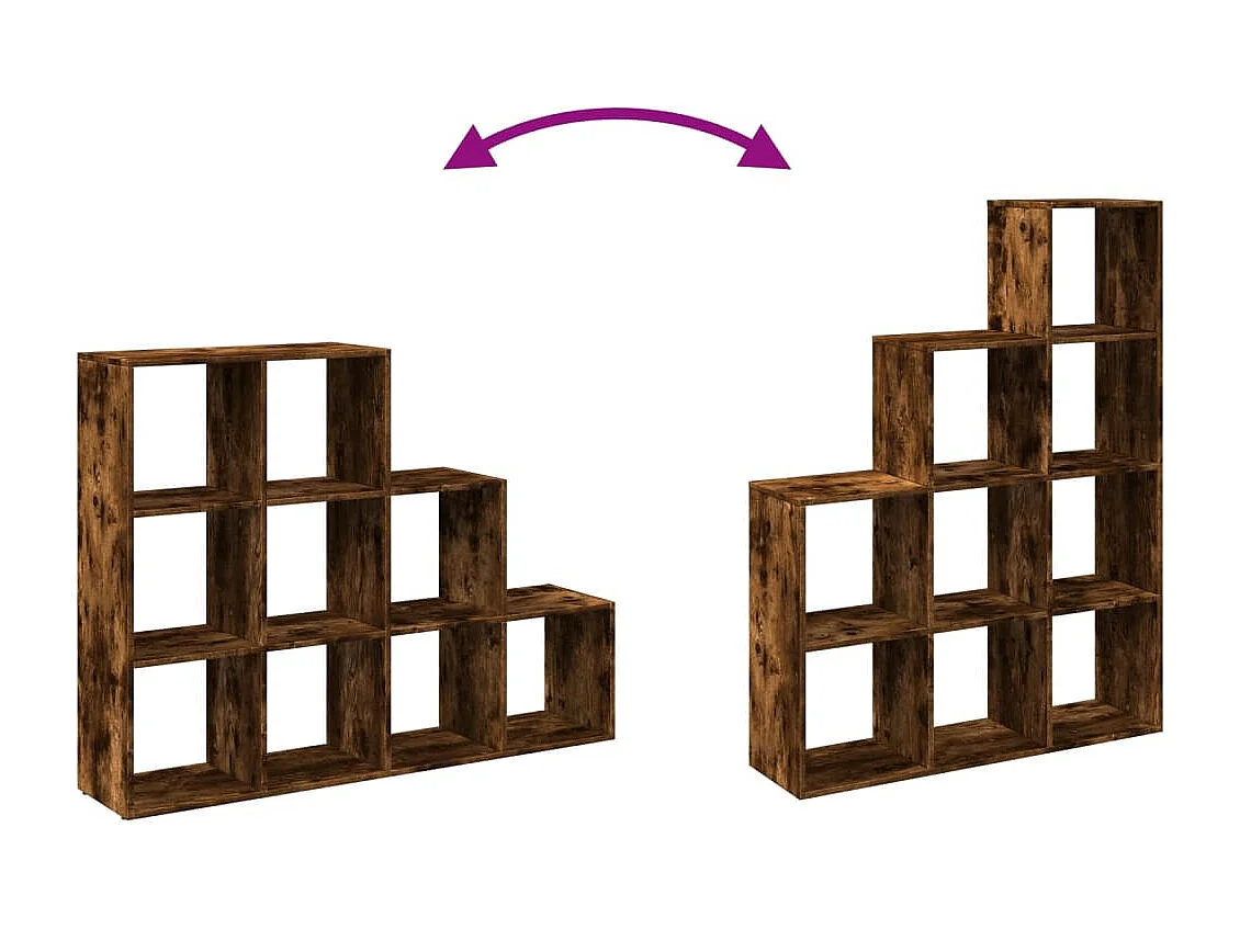 Bibliothèque séparatrice de pièce 3 niveaux chêne fumé