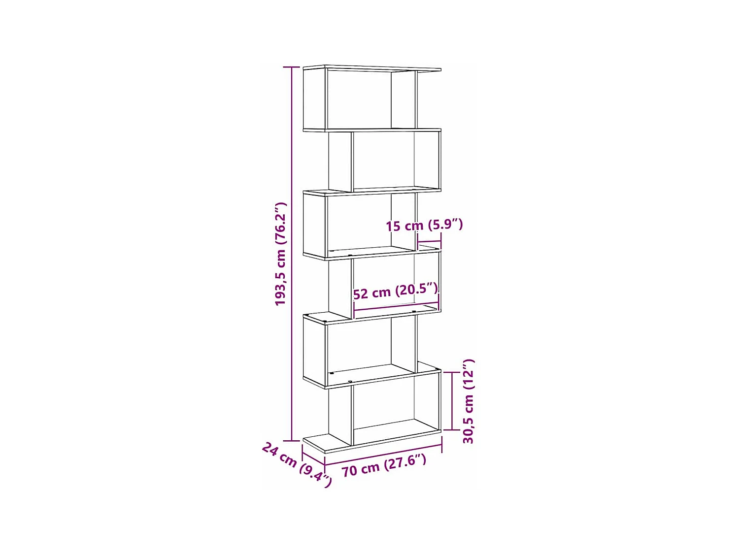 Bibliothèque Noir 70 x 24 x 193.5 cm Bois d'ingénierie