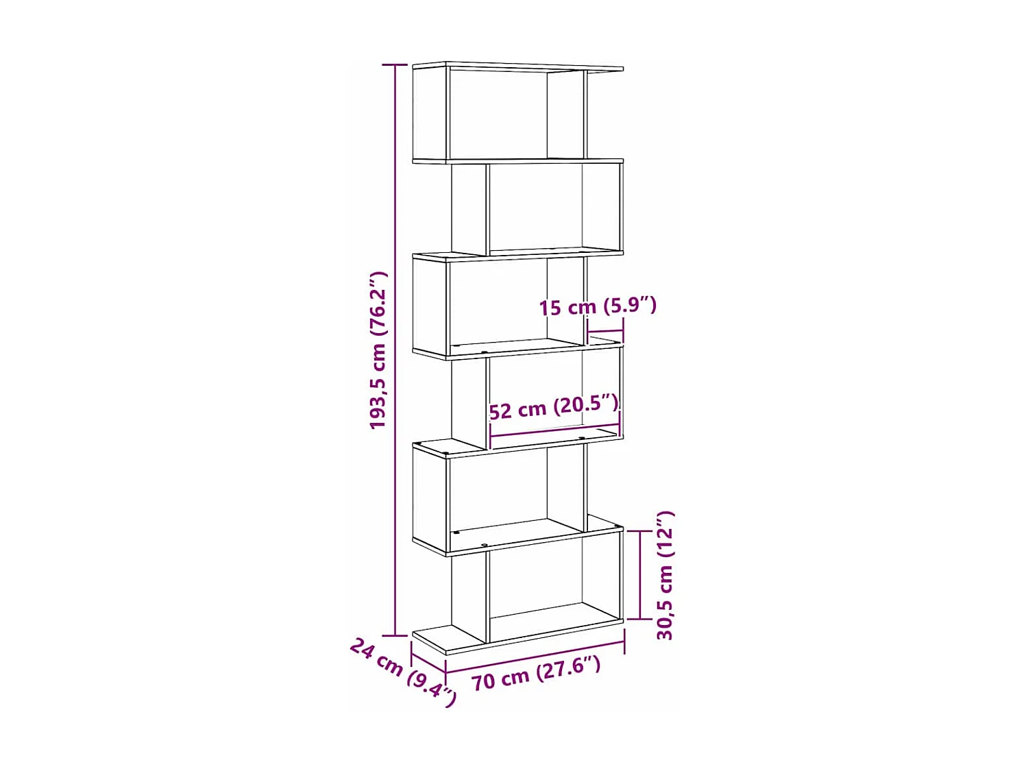 Bibliothèque Noir 70 x 24 x 193.5 cm Bois d'ingénierie
