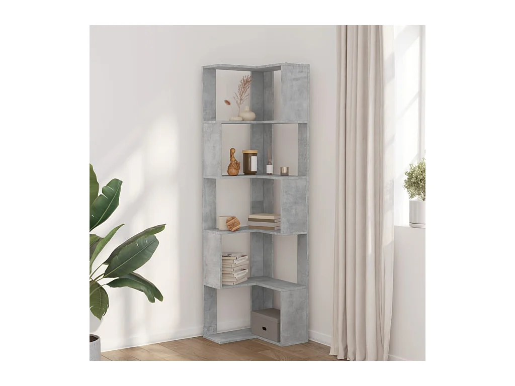 Bibliothèque d'angle à 5 niveaux gris béton bois d'ingénierie