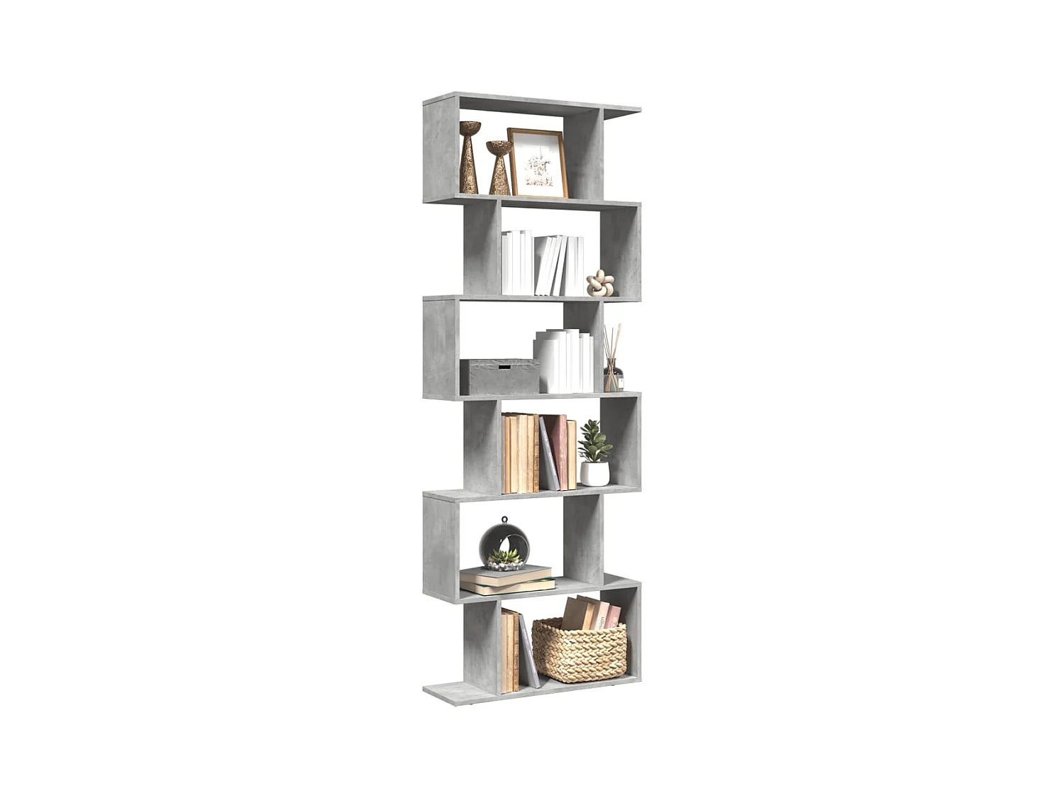 Librería divisora 6 niveles madera gris hormigón 70x24x193 cm