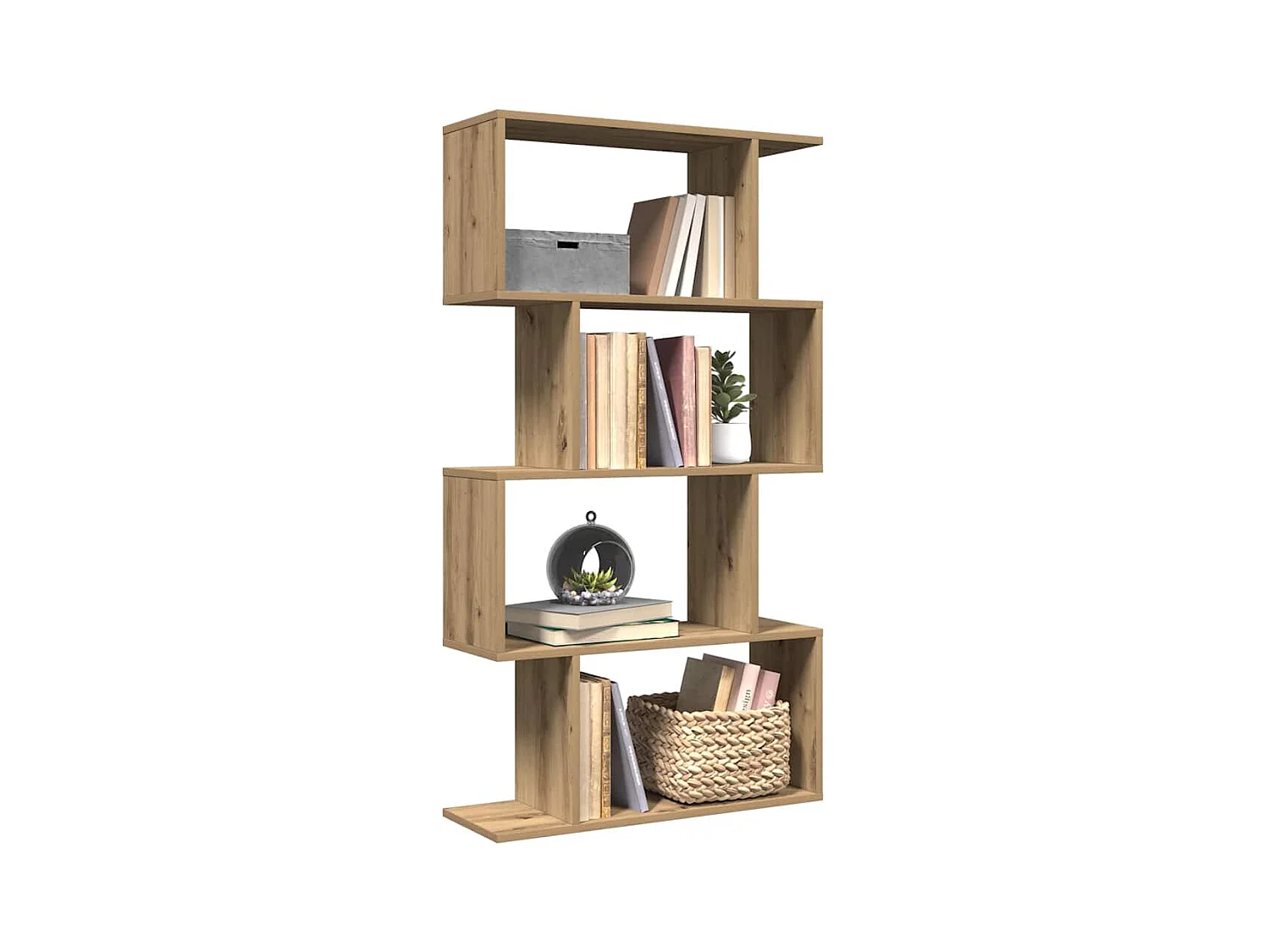 Bibliothèque séparatrice de pièce à 4 niveaux chêne artisanal