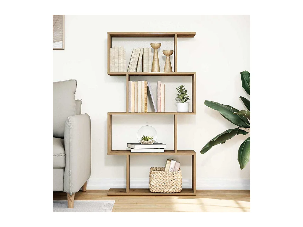 Bibliothèque séparatrice de pièce à 4 niveaux chêne artisanal