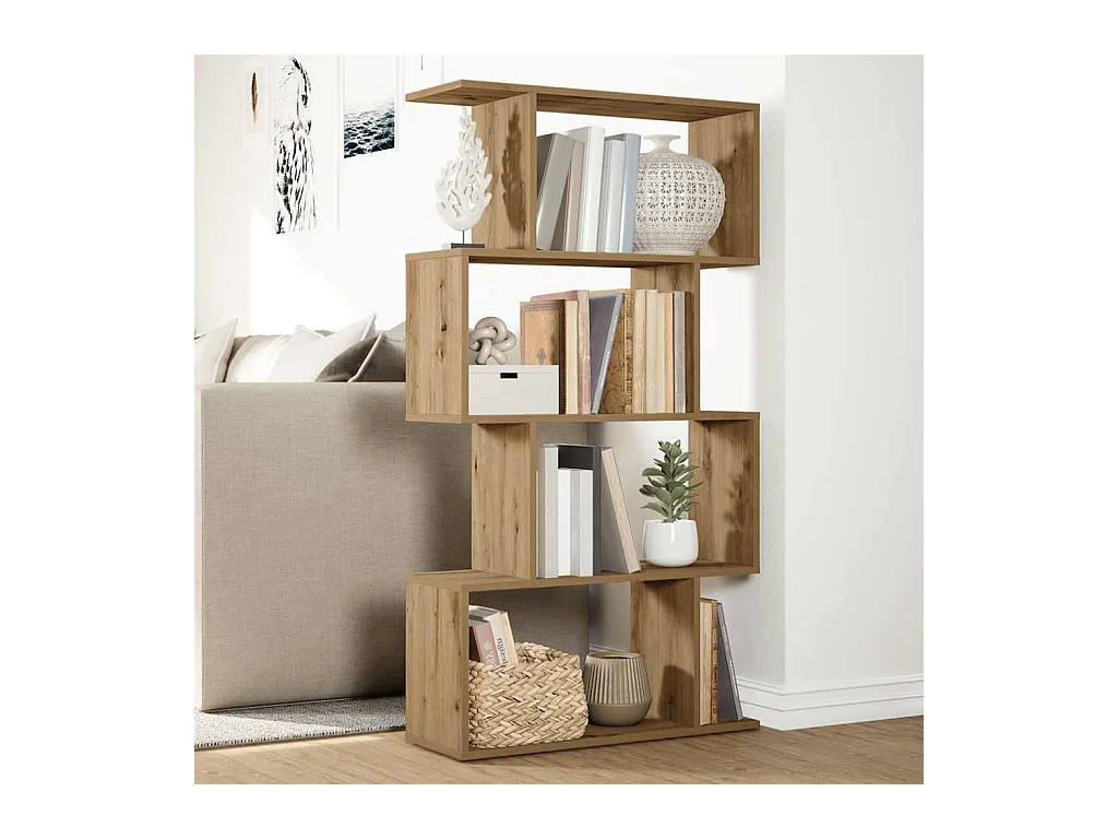 Bibliothèque séparatrice de pièce à 4 niveaux chêne artisanal