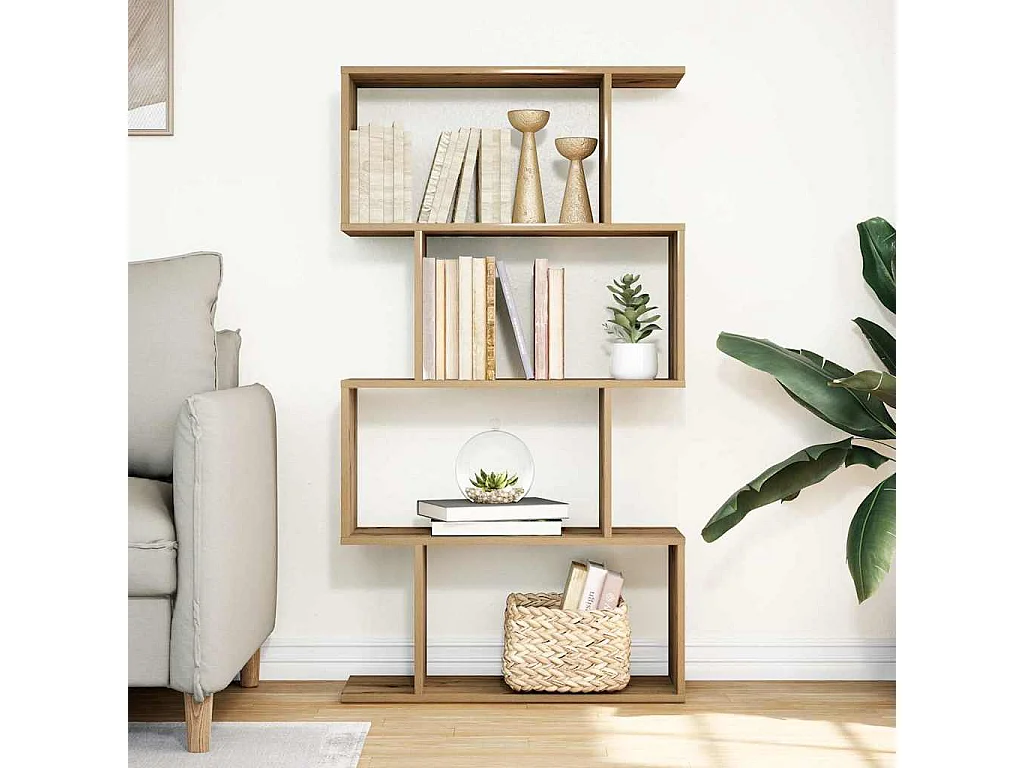 Bibliothèque séparatrice de pièce à 4 niveaux chêne artisanal