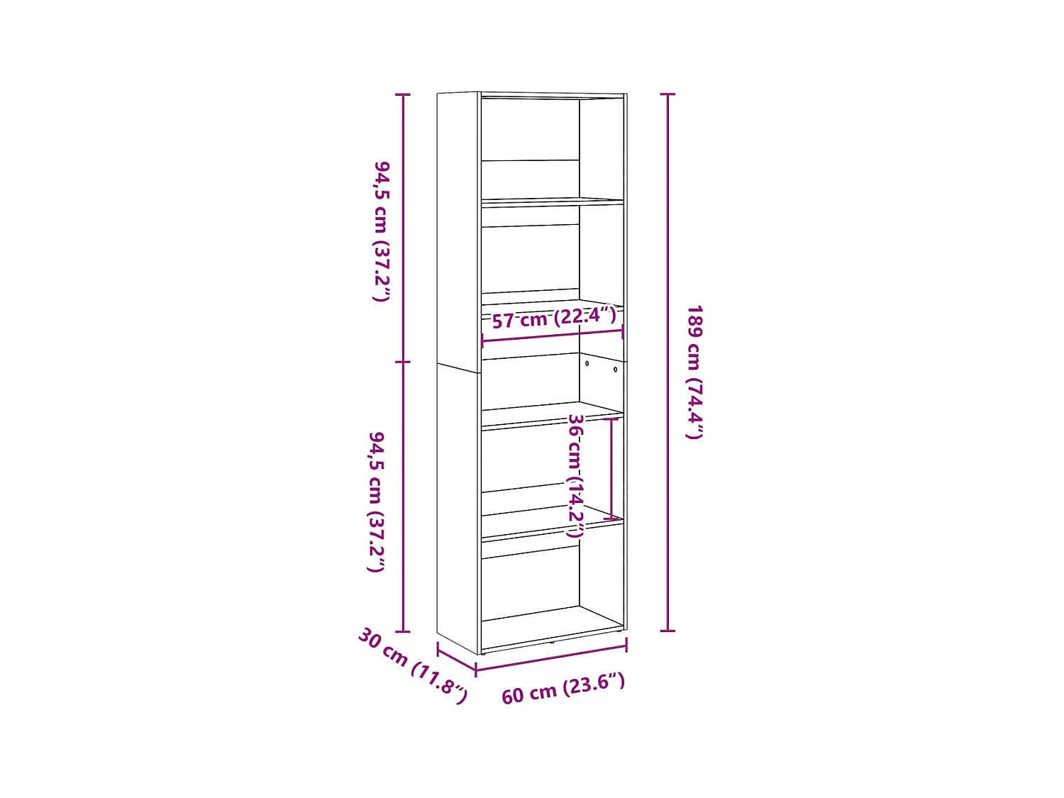 Estantería madera de ingeniería color envejecido 60x30x189 cm