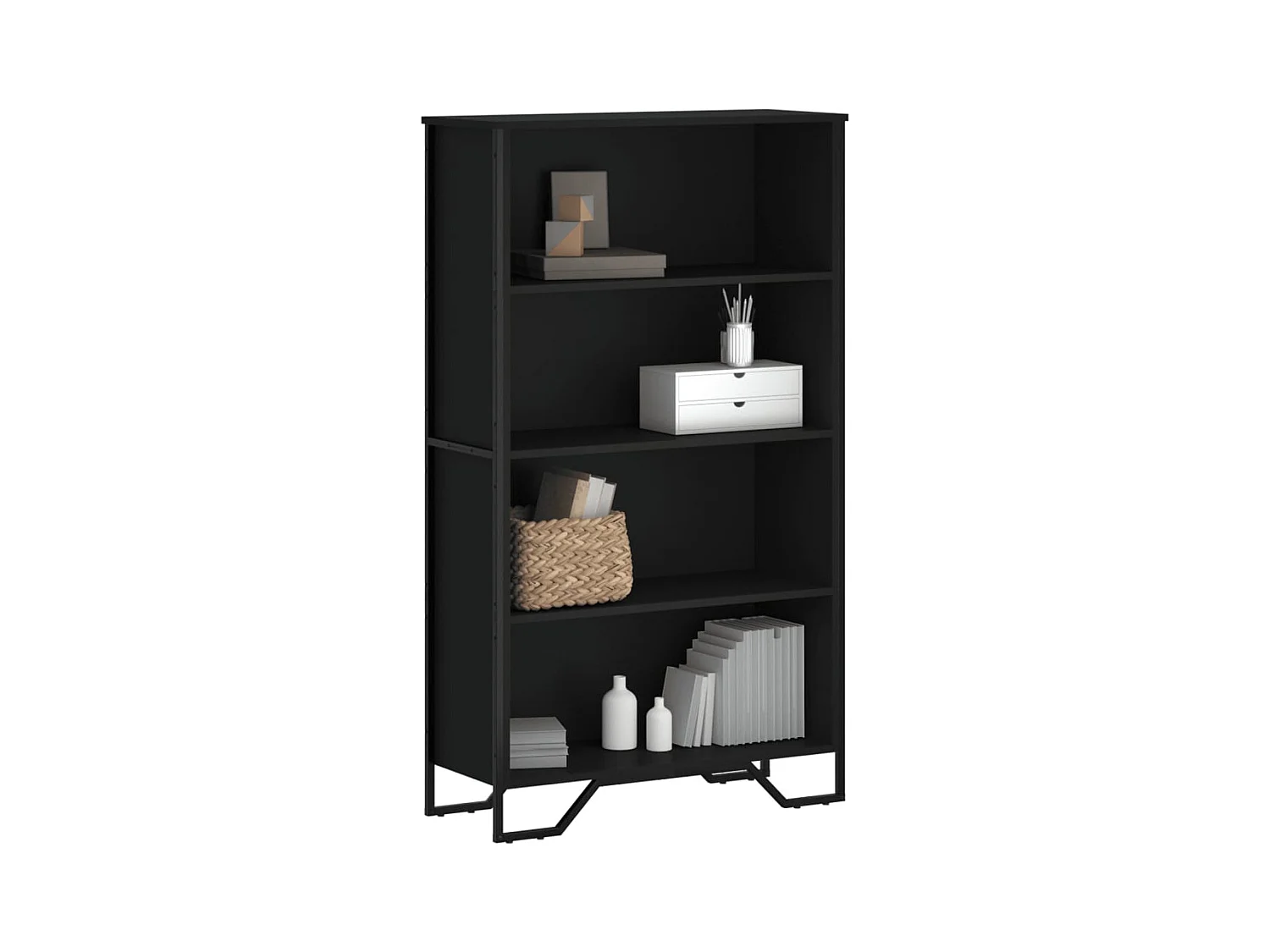 Estantería de madera de ingeniería negra 80x31x137,5 cm