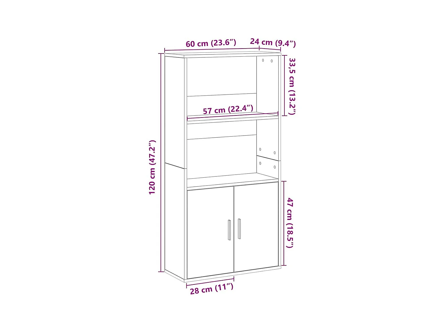 Bibliothèque gris béton 60x24x120 cm bois d'ingénierie