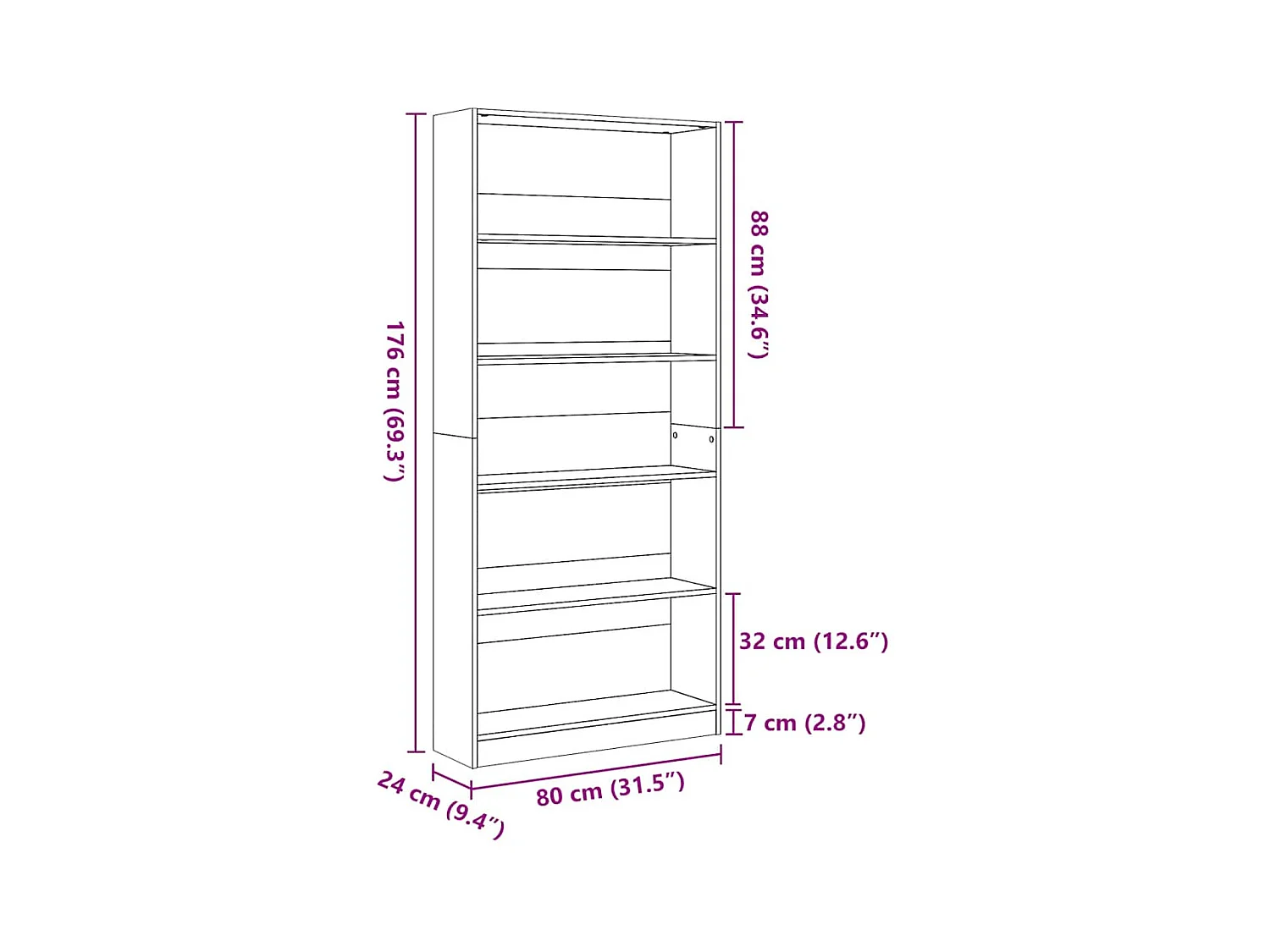 Bibliothèque blanc 80x24x176 cm bois d'ingénierie