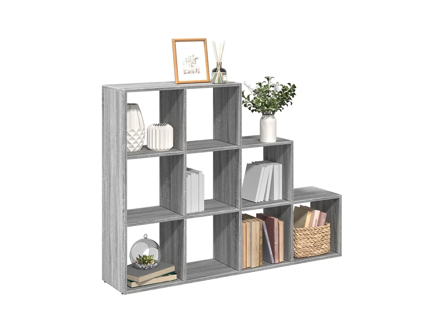 Librería divisora 3 niveles madera gris Sonoma 137,5x29x103,5cm