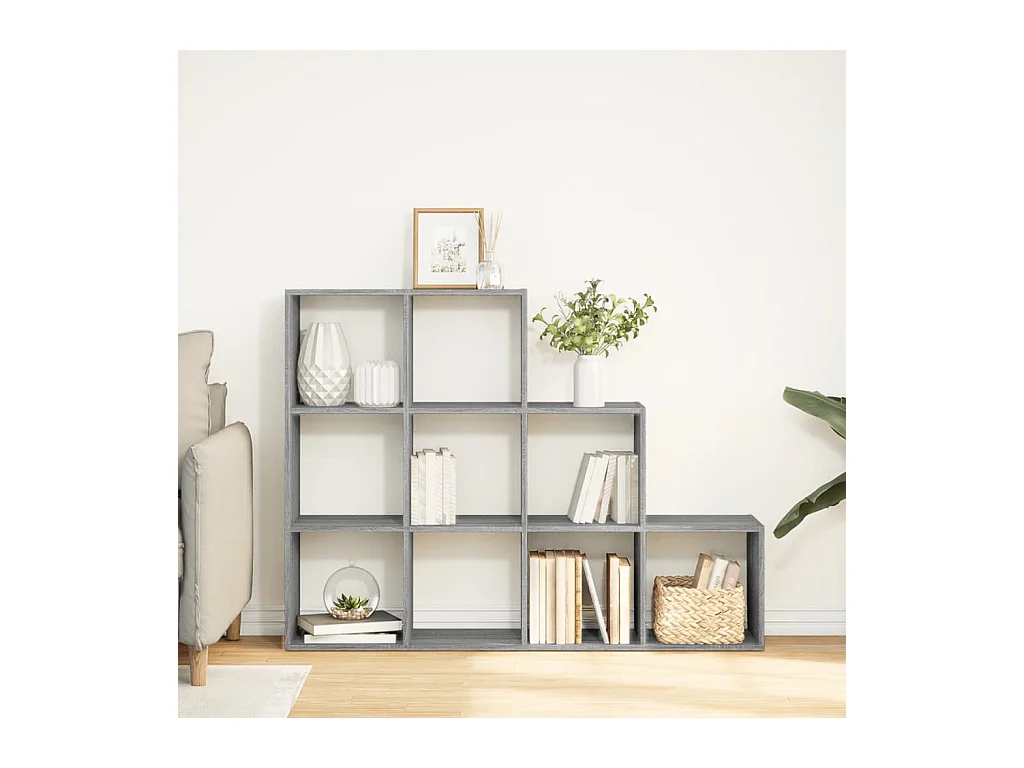 Librería divisora 3 niveles madera gris Sonoma 137,5x29x103,5cm