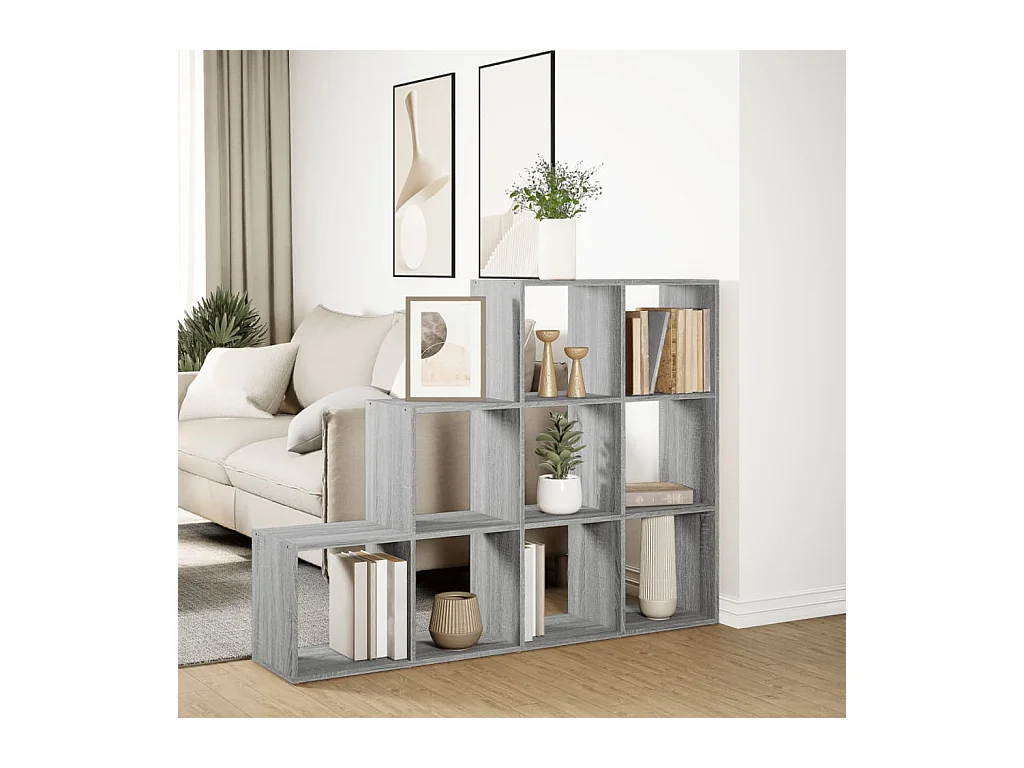 Librería divisora 3 niveles madera gris Sonoma 137,5x29x103,5cm