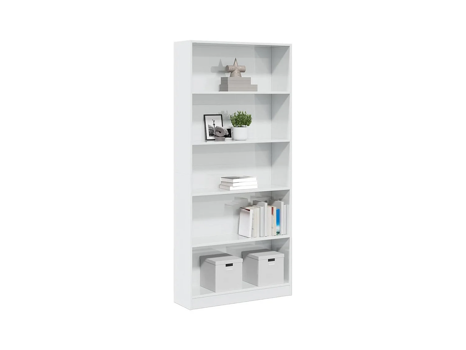 Boekenkast 80x24x176 cm bewerkt hout hoogglans wit