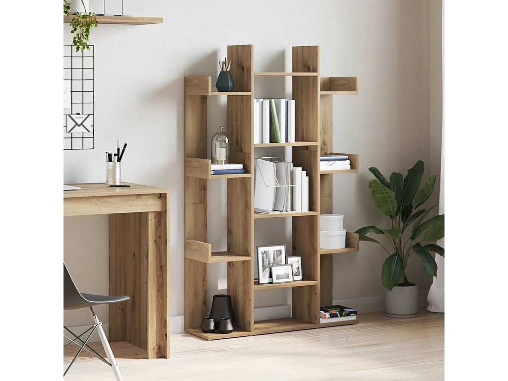 Bibliothèque chêne artisanal 86x25,5x140 cm bois d'ingénierie